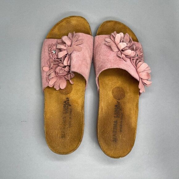 Marina Luna Sandals Women's Size 6.5 Pink Suede Floral Cork Slide Flip Flops - Picture 8 of 12